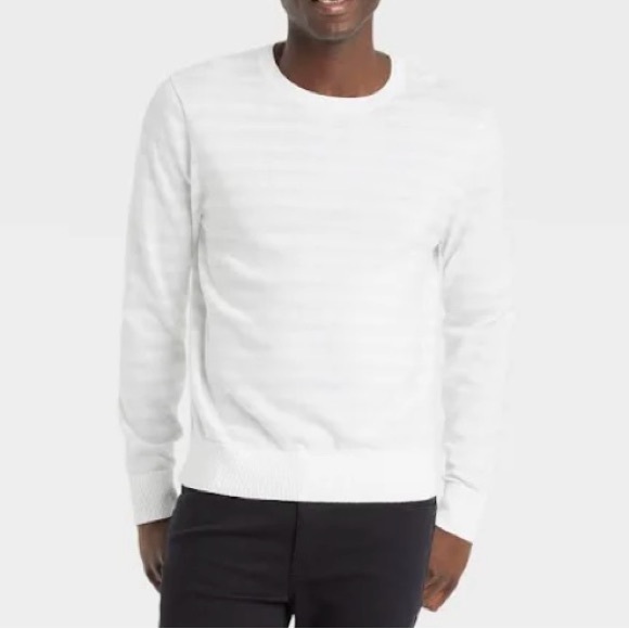 Goodfellow & Co Men's Striped Pullover Sweater, Color White/Striped,Size L - Picture 13 of 13